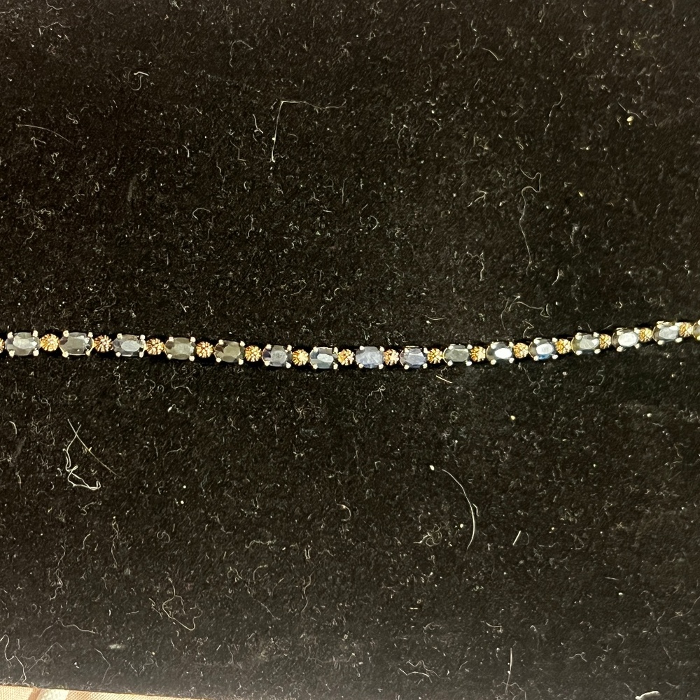 Sterling Silver Sapphire Tennis Bracelet with Flower Accents, Stamped 925